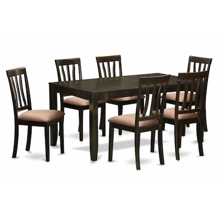 East West Furniture 7 Piece Formal Dining Room Set-Kitchen Tables With Leaf 6 Dining Chairs LYAN7-CAP-C